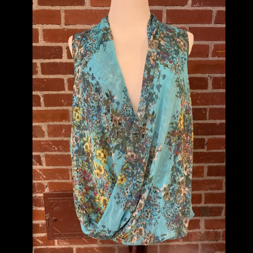 Kut from the Kloth Floral Drape Faux Wrap Sheer Tank - Size Medium